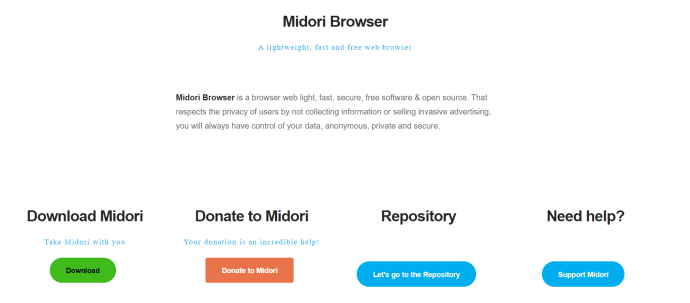 Midori Browser Home Page. 