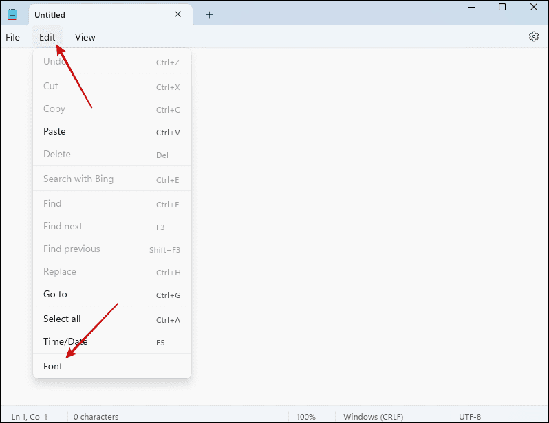 Opening font settings